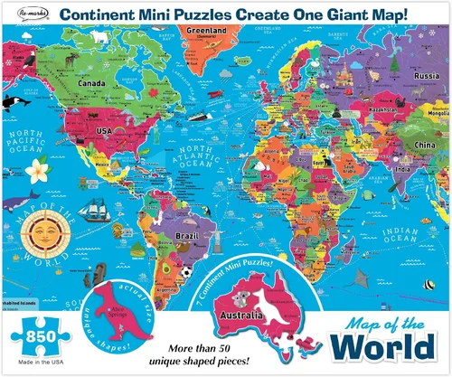 Rompecabezas de lujo Re-Marks, mapa del mundo con piezas caprichosas