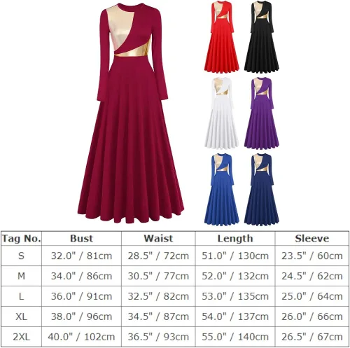 Miniatura 4 de Vestido de baile de alabanza litúrgica metálico bicolor para mujer, de manga larga, lírica, vestido de baile para iglesia, vestido de adoración