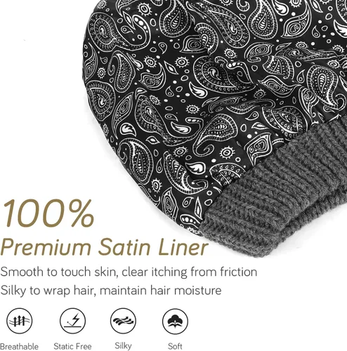 Miniatura 17 de FURTALK Gorro de invierno para mujer, con forro de satén, tejido trenzado, grueso, holgado, gorro cálido