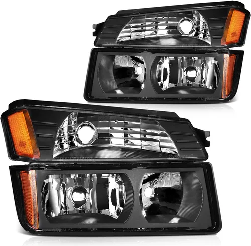 Miniatura 47 de Conjunto de faros delanteros para Chevy Avalanche 1500 2003-2006 para Avalanche 2500 03-06 para 1500 Classic 2007 carcasa negra reflector ámbar
