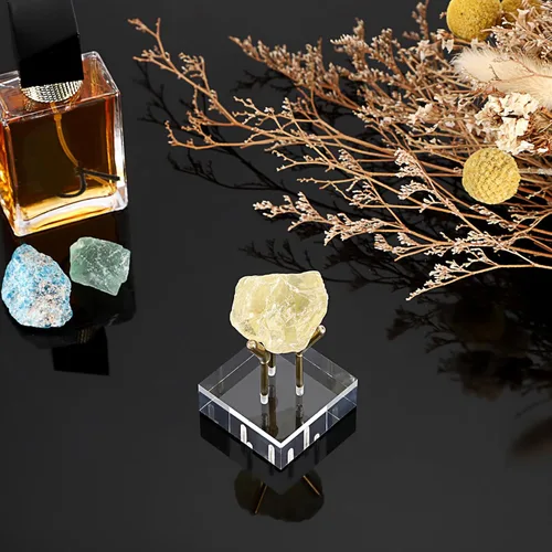 Miniatura 2 de Hipiwe Soporte de exhibición de brazo de metal dorado con base acrílica, soporte de caballete de exhibición pequeña para esfera, bolas de cristal