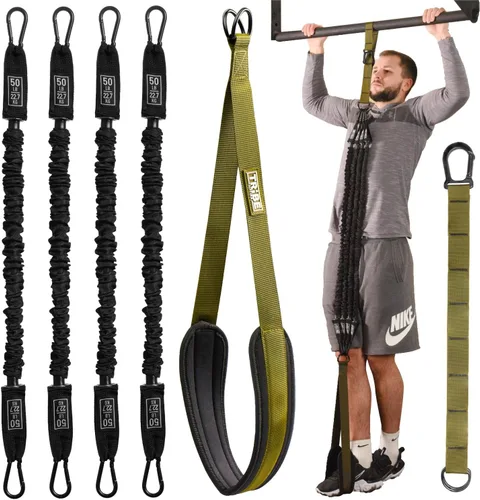 Miniatura 13 de Pull Up Assistance Bands - 4 Heavy Duty Pull Up Bands with Adjustable Strap and Foot Rest - Stackable Pull Up Assist Band Set for Pull Up Bar