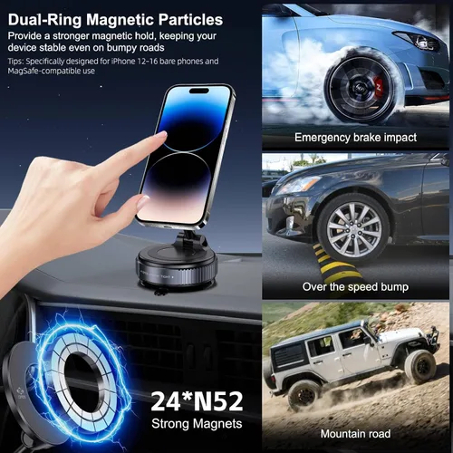 Miniatura 4 de Jikasho Soporte magnético para teléfono con succión al vacío, plegable y retráctil, soporte de teléfono con ventosa manos libres