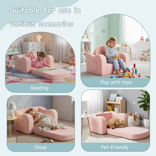 Miniatura 4 de Tiita Silla para niños, sillas plegables cómodas para niños, sofá de felpa 2 en 1 para niños, sillón con reposabrazos de bebé, sofá a tumbona, sofás