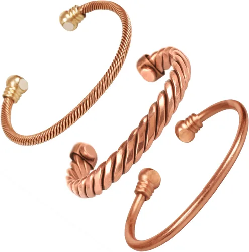 Miniatura 28 de Pulseras de cobre Touchstone regalo para hombres y mujeres joyería magnética 100% pura y sólida ajustable juego de pulseras hechas a mano