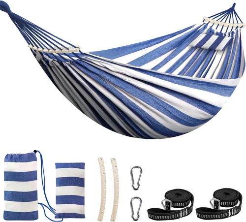 Miniatura 15 de Chihee - Hamaca de algodón grande y transpirable para acampar, con capacidad de hasta 660 libras, portátil, con barra separadora desmontable