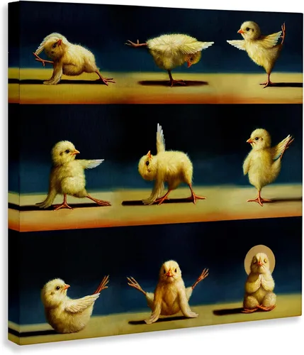 Miniatura 3 de Stupell Industries Lienzo decorativo para pared con diseño de pollitos de yoga y animales de granja, diseño de Lucia Heffernan, 17 x 17 pulgadas