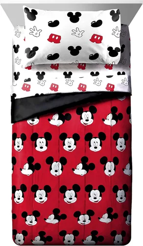 Miniatura 2 de Jay Franco Disney Mickey Mouse Caras Lindas - Juego de cama individual de 4 piezas, incluye edredón y juego de sábanas - Microfibra de poliéster
