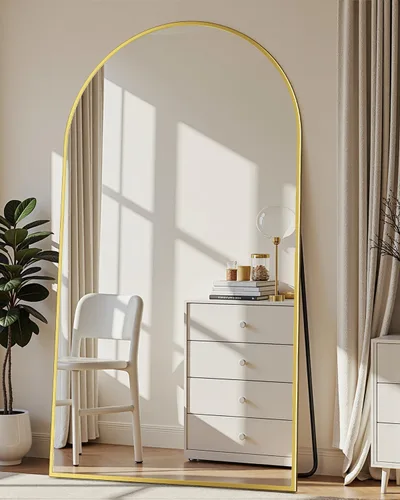 Miniatura 18 de Espejo de cuerpo entero con soporte, espejo arqueado de 58 x 18 pulgadas, espejo grande con marco de aluminio para colocar de pie, colgar o apoyar