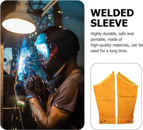 Miniatura 4 de Welding Protective Oversleeves 1 Pair Cowhide Leather Heat-resistant Anti-scald Arm Sleeves for Welders Sturdy Personal Safety Guard