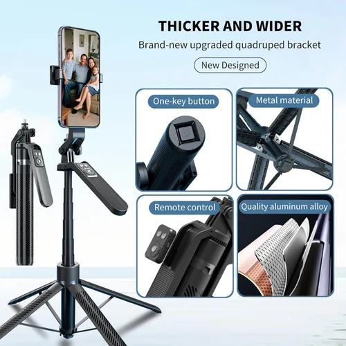 Miniatura 3 de Trípode de 70 pulgadas para teléfono, trípode portátil todo en uno extensible para celular, trípodes altos de viaje para grabar videos, selfies