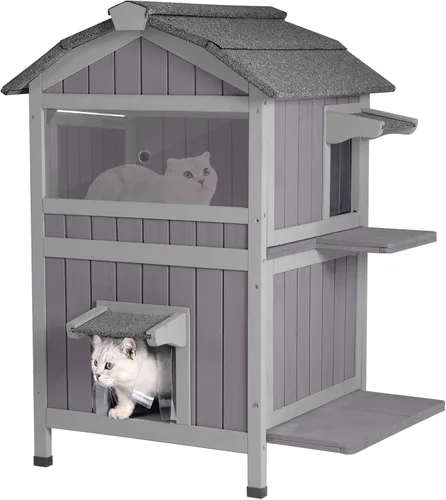Miniatura 9 de GUTINNEEN Casa climatizada para gatos al aire libre para exteriores, resistente a la intemperie, aislada, refugio para gatos para invierno