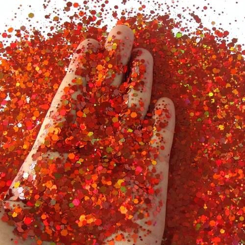 Miniatura 5 de Copos holográficos de purpurina gruesa naranja holográfica de tamaño mixto con forma hexagonal para uñas, confeti, lentejuelas para manualidades