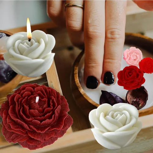Miniatura 6 de 2 moldes de silicona de rosas (2 estilos), 2 moldes de peonía (3.54 pulgadas + 2.55 pulgadas) moldes de silicona para velas con aguja grande que