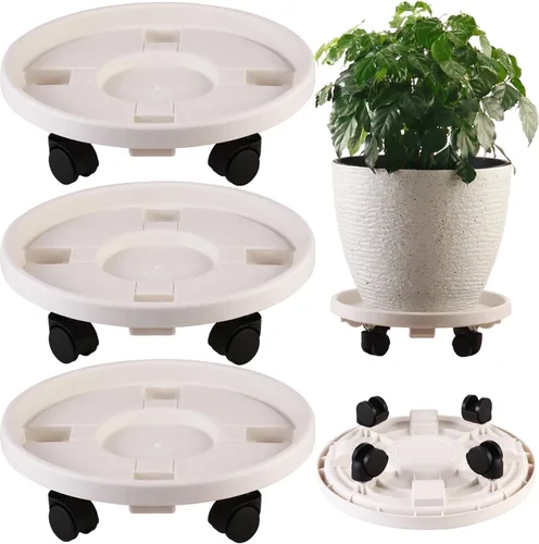 Miniatura 9 de Paquete de 3 organizadores grandes para plantas con ruedas de 13 pulgadas, soportes rodantes para plantas de plástico resistente, base rodante