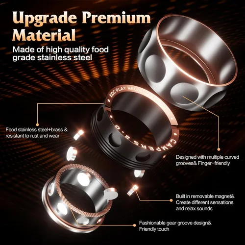Miniatura 4 de Fidget Spinner mejorado para aliviar el estrés, anillos magnéticos giratorios con sonidos giratorios/antideslizantes, anillo de acero inoxidable