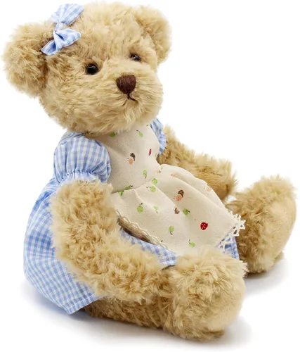 Miniatura 5 de oits cute Paquete de 2 osos de peluche, lindo animal de peluche, regalo para parejas, juguete de peluche suave de 11 pulgadas (ropa a cuadros azules)
