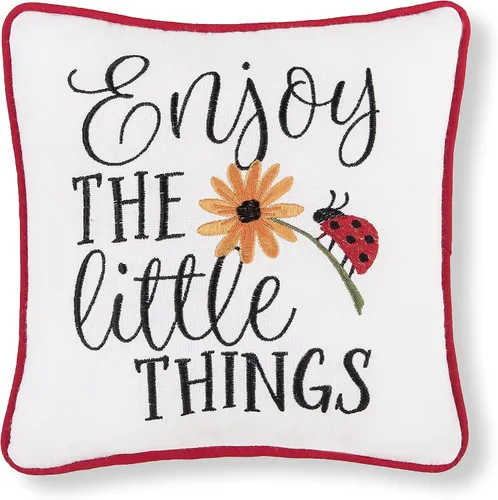 C&F Home "Enjoy the Little Things Ladybug - Almohada pequeña y pequeña pequeña de 10 x 10 pulgadas, diseño de mariquita y girasol, mezcla de