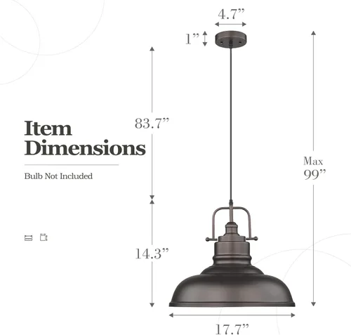Miniatura 6 de zeyu Lámpara Colgante de Granja de 17.7 Pulgadas para Isla de Cocina, Lámpara Colgante de Techo Grande con Pantalla de Cúpula de Metal, Acabado
