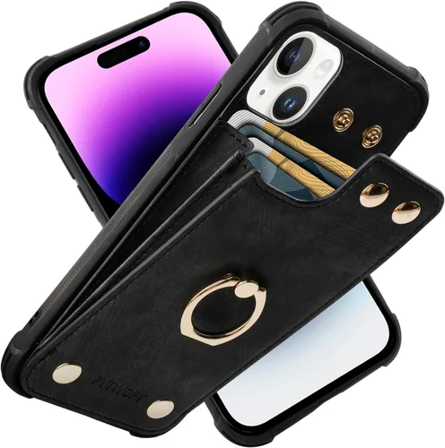 Miniatura 16 de Funda tipo cartera compatible con iPhone XR/10R con tarjetero de crédito, funda protectora de cuero a prueba de golpes compatible con anillo