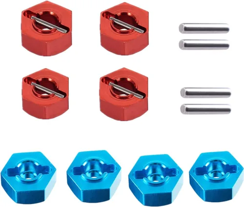 Miniatura 6 de Juego de 8 unidades de aluminio de 0.472 in de rueda hexagonal, adaptador de 0.197 in de grosor con pines de 0.079 x 0.394 in para Redcat Axial HSP
