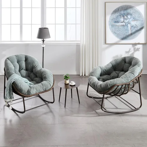 Miniatura 12 de Mecedora para porche delantero para interiores y exteriores, silla reclinable acolchada de ratán, para patio, jardín, sala de estar