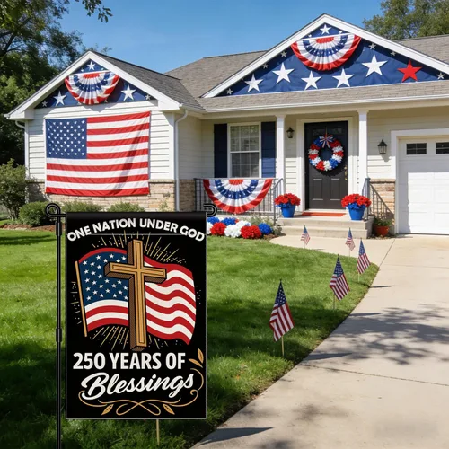 Miniatura 5 de Blessings 250 Years America Garden Flag, 250 Anniversary USA Flag America Patriotic Banner 250 Year One Nation Under God 4th of July - Bandera