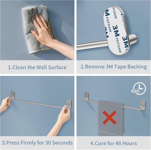 Miniatura 4 de Barra de Toalla Autoadhesiva para Baño de 24 Pulgadas, Acero Inoxidable y Aleación de Zinc, Sin Taladro, Toallero de Gran Resistencia, Soporte