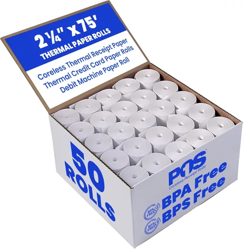 Miniatura 11 de 2 1/4 x 50 pies x 100 rollos rollos de papel térmico sin BPA sin núcleo para impresoras de papel de recibos térmicos de mano. 1.181 in de diámetro
