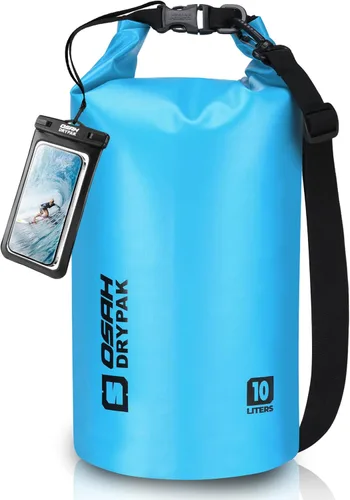Miniatura 11 de Bolsa seca impermeable, 5L/10L/20L/30L/40L Mochila de almacenamiento ligera con funda para teléfono para mujeres y hombres, saco impermeable Gris