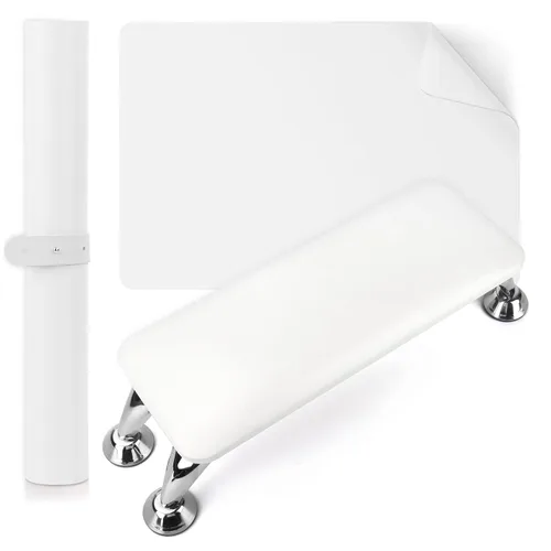 Miniatura 10 de Reposabrazos para uñas de acrílico con tapete para mesa de uñas, cojín de mano de cuero de microfibra para uñas, suave almohada de mano y reposapiés
