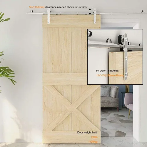 Miniatura 6 de TSMST Kit de herrajes para puerta corrediza de granero de 4 pies, riel de puerta de granero resistente de acero inoxidable para una sola puerta