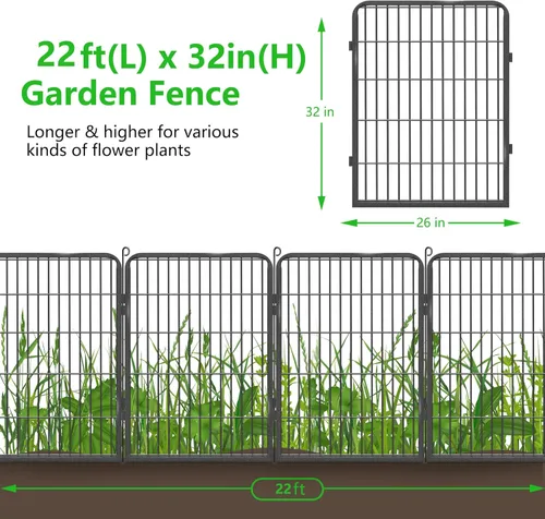 Miniatura 2 de Valla de jardín con puerta, 22 pies de largo x 32 pulgadas de alto, valla de jardín para patio, 10 paneles para perros sin excavar al aire libre