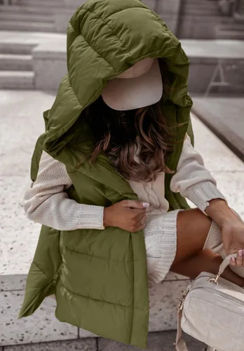 Miniatura 4 de Danedvi Chaleco de invierno con capucha para mujer, con cremallera lateral, casual, sin mangas, abrigo largo