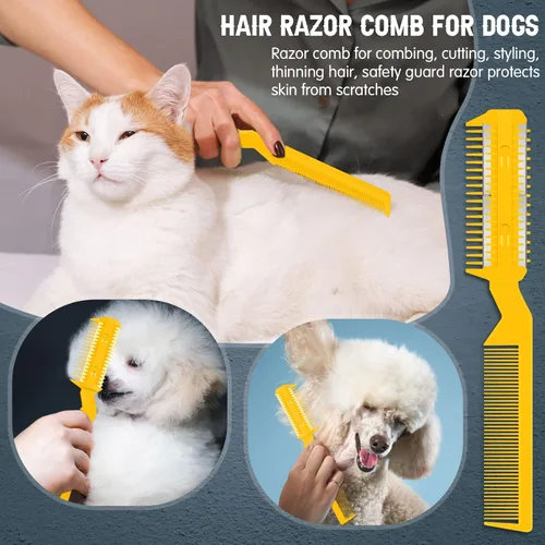 Miniatura 6 de Yinkin 5 piezas de peine de afeitar para perros, recortadora de pelo para mascotas, peine de afeitar con 25 cuchillas adicionales, recortadora