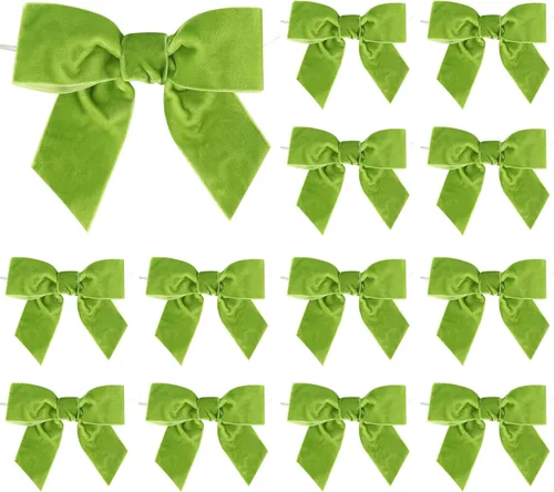AIMUDI Lazos de terciopelo verde manzana de 4.5 pulgadas, lazos de Pascua de terciopelo verde prefabricados, lazos verdes con alambre retorcido para