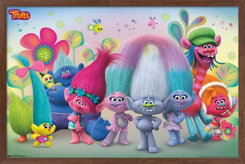 Miniatura 7 de Trends International DreamWorks Trolls - Póster de pared de grupo, 14.725 x 22.375 pulgadas, versión enmarcada de madera de granero