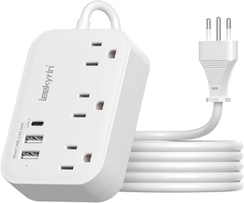 Miniatura 11 de Adaptador de enchufe de viaje europeo, regleta de corriente de EE. UU. a Reino Unido Europa para UE/RU/EE. UU. con USB C, 3 puertos USB 3 tomas
