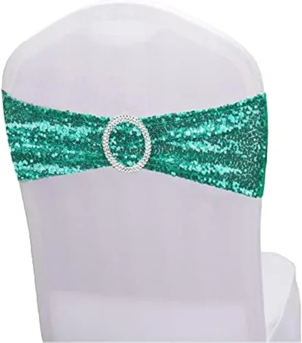 Miniatura 21 de Fajas de lentejuelas para sillas de elastano, paquete de 6 bandas elásticas de lentejuelas con hebilla para bodas, banquetes, cumpleaños, Oro rosa