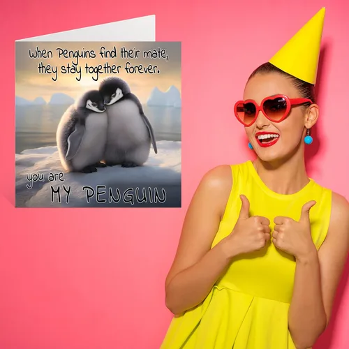 Miniatura 7 de Tarjeta de aniversario de pingüino – You Are My Penguin – Bonita tarjeta romántica para el día de San Valentín para novia, novio, esposa, marido