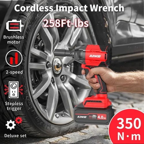 Miniatura 2 de NAWIN Llave de impacto inalámbrica, 258 pies-libras y 350 Nm, juego de enchufes de impacto de potencia de 1/2 pulgada, ajuste de múltiples