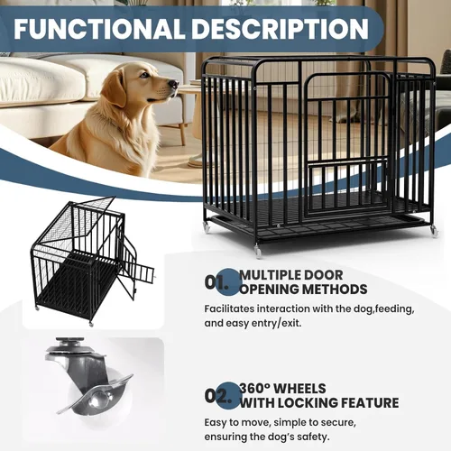 Miniatura 3 de Jaula para perros extra grande de 42 pulgadas, fácil de limpiar, con ruedas bloqueables, perrera indestructible para perros con ansiedad, resistente