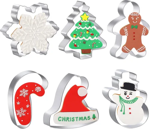 Miniatura 9 de Juego de Cortadores de Galletas de Navidad - 24 Piezas Cortador de Galletas Navideñas con 8 Formas - Hombres de Jengibre, Árbol de Navidad, Copo