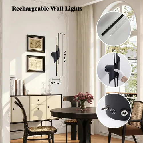 Miniatura 6 de camuucci Battery Operated Wall Sconces Set of Two,Modern Wireless Wall Lights,LED Rechargeable 20000mAh Not Hardwired Remote Control Dimmable Wall