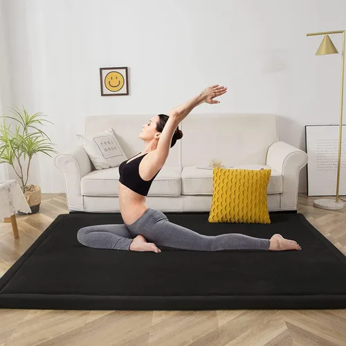 Miniatura 2 de Alfombra de terciopelo negro de coral de MAXYOYO, alfombrilla gruesa de tatami japonés para sala de estar con respaldo antideslizante, alfombra