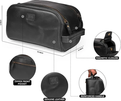 Miniatura 4 de LEATHER VILLAGE - Bolsa de viaje para artículos de tocador de cuero premium con forro impermeable Kit de neceser vintage hecho a mano
