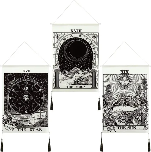 Boao 3 piezas de tapiz de luna y estrella, arte en blanco y negro para colgar en la pared, decoración para dormitorio, sala de estar, oficina