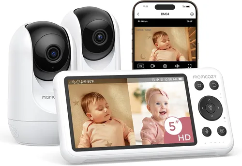 Miniatura 11 de Momcozy Monitor de bebé inteligente WiFi con cámara y audio, pantalla 1080P de 5 pulgadas con montaje en pared, detección de movimiento y llanto
