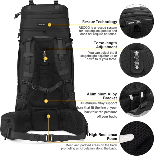Miniatura 5 de Mardingtop Mochila militar con marco interno de 75L para hombres, mochila táctica Cordura con Recco para snowboard, senderismo, camping