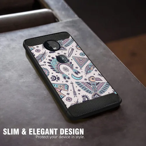 Miniatura 4 de CasesOnDeck - Funda compatible con Motorola Moto Z4 / Moto Z4 Play, diseño tribal floral mate TPU flexible fibra de carbono texturizada (azul tribal)